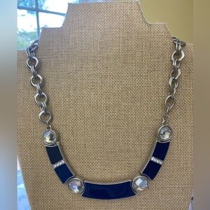 Navy Blue Enamel Runway Collar Necklace with Crystal‎ Accent